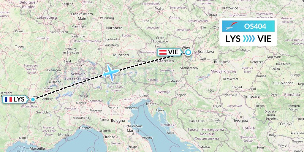 OS404 Austrian Airlines Flight Map: Lyon to Vienna