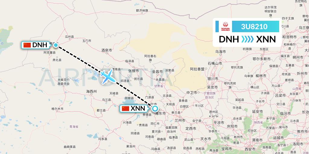 3U8210 Sichuan Airlines Flight Map: Dunhuang to Xining