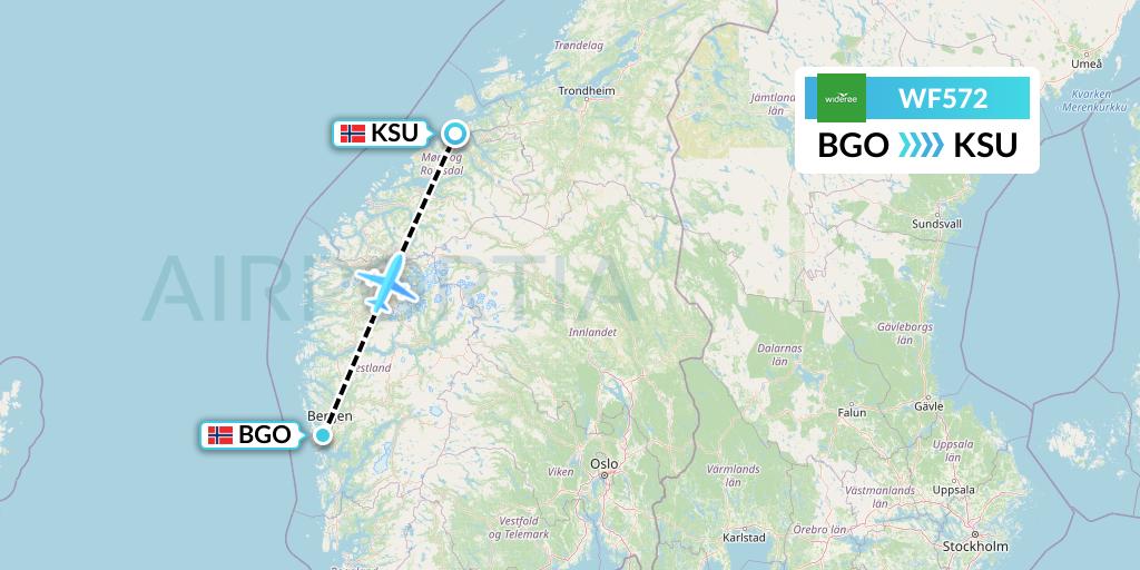 WF572 Wideroe Flight Map: Bergen to Kristiansund