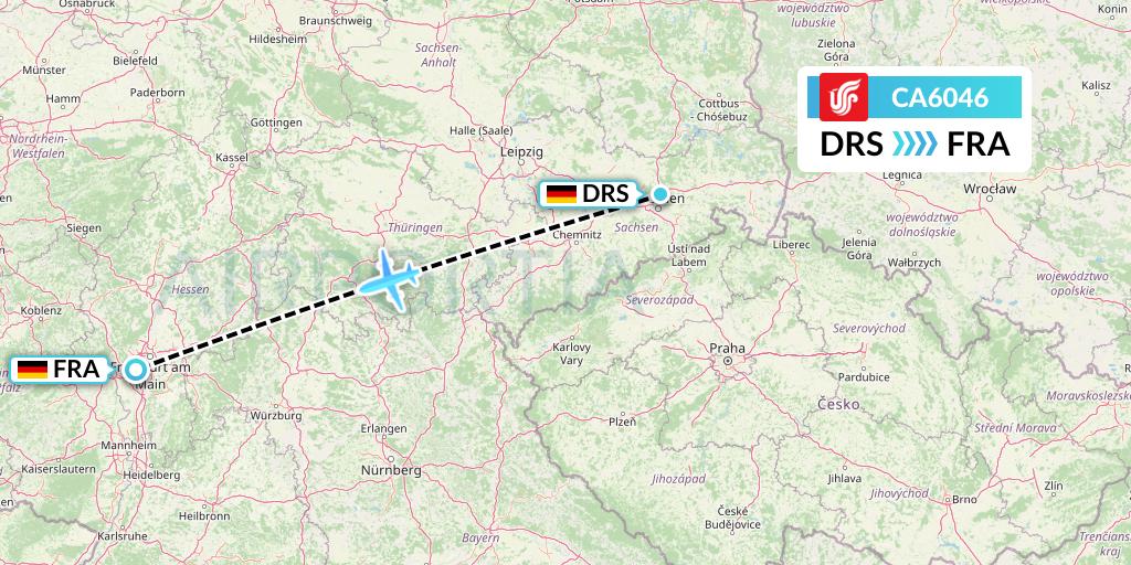 CA6046 Air China Flight Map: Dresden to Frankfurt