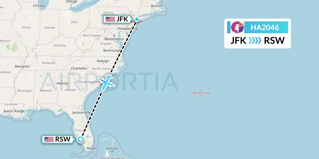 HA2046 Hawaiian Airlines Flight Map: New York to Fort Myers