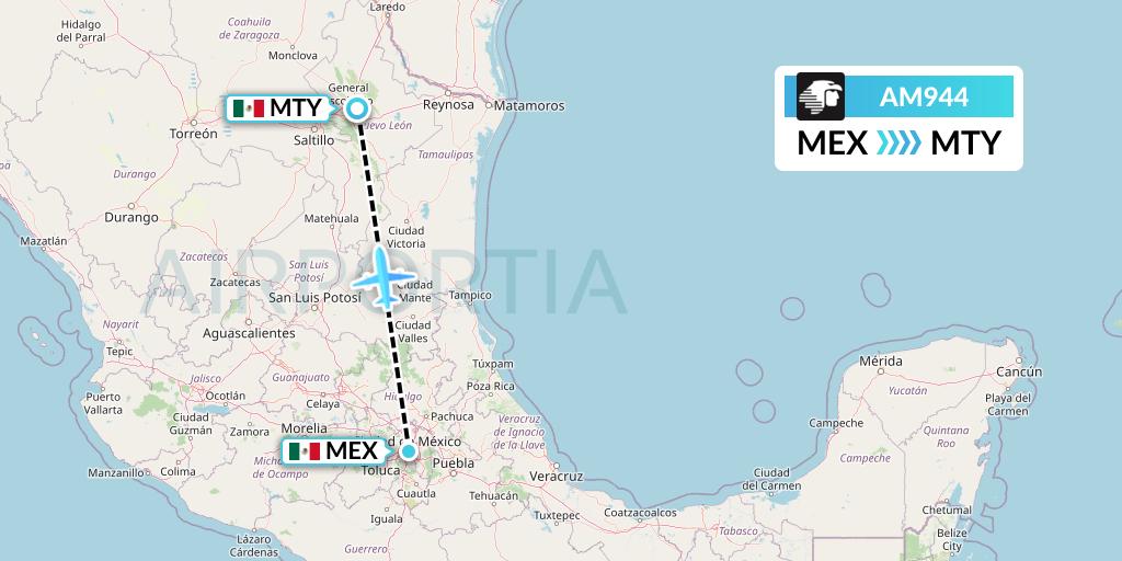 AM944 Aeromexico Flight Map: Mexico City to Monterrey