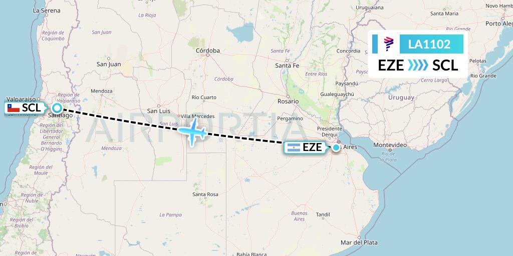 LA1102 LAN Airlines Flight Map: Buenos Aires to Santiago