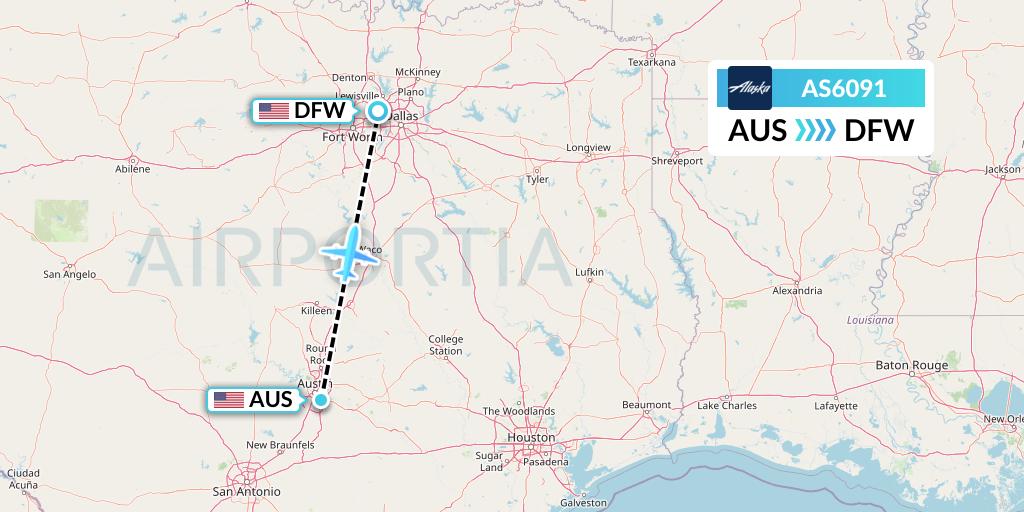 AS6091 Alaska Airlines Flight Map: Austin to Dallas