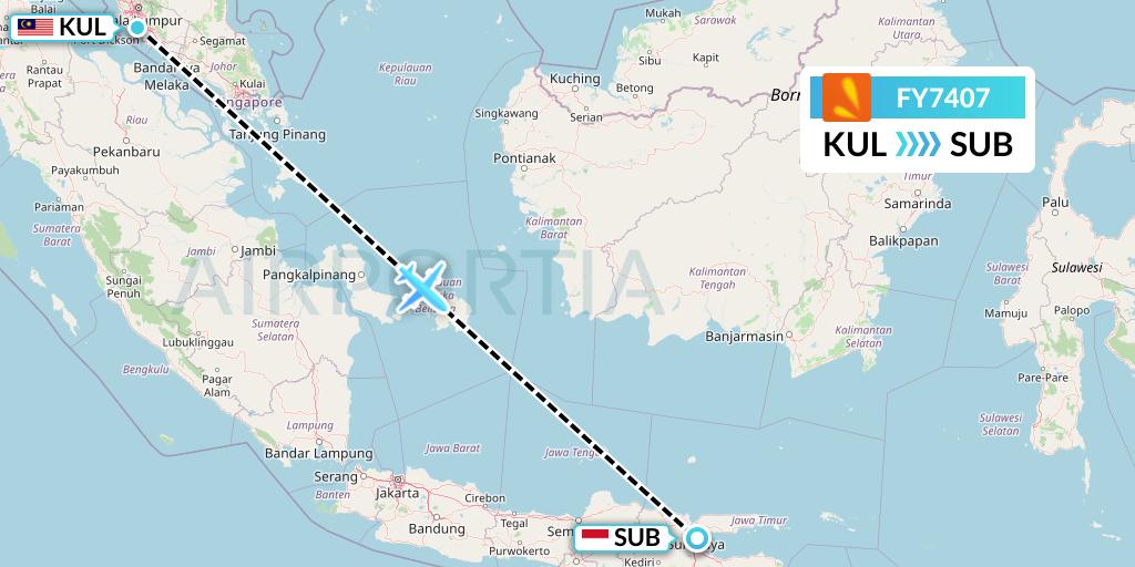 FY7407 Firefly Flight Map: Kuala Lumpur to Surabaya