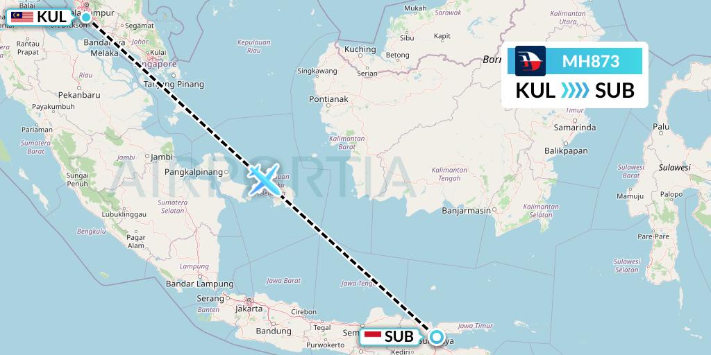 MH873 Malaysia Airlines Flight Map: Kuala Lumpur to Surabaya