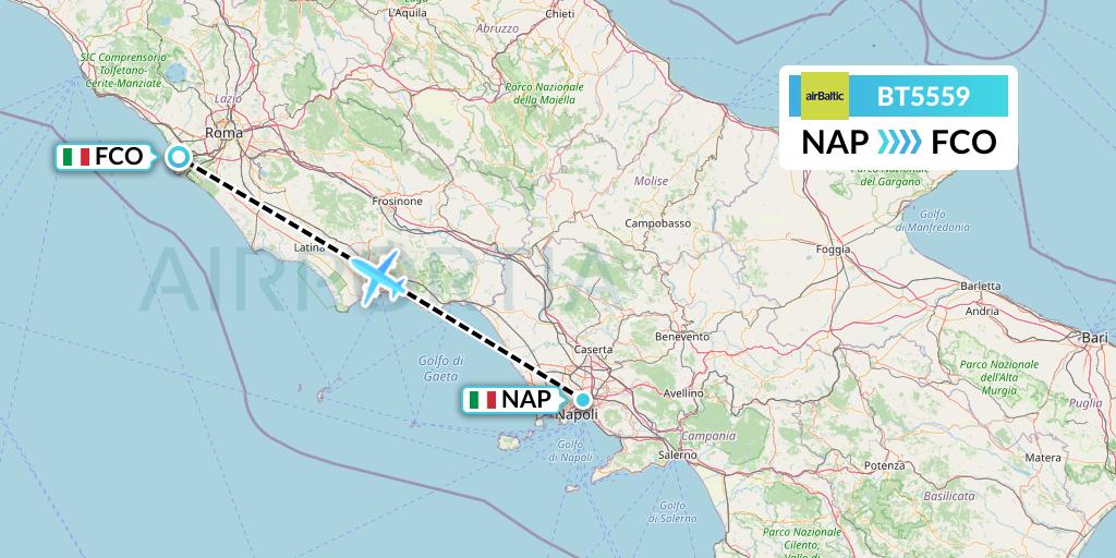 BT5559 Air Baltic Flight Map: Naples to Rome
