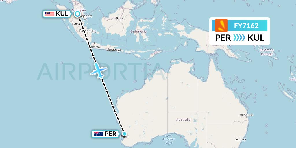 FY7162 Firefly Flight Map: Perth to Kuala Lumpur
