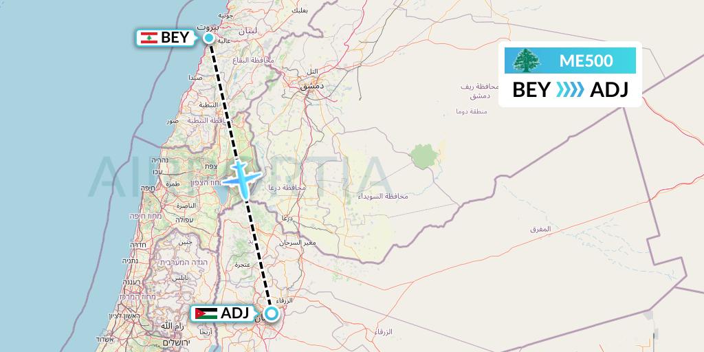 ME500 MEA Flight Map: Beirut to Amman