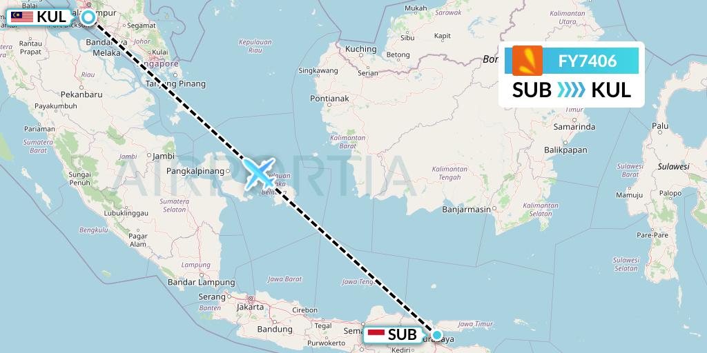 FY7406 Firefly Flight Map: Surabaya to Kuala Lumpur