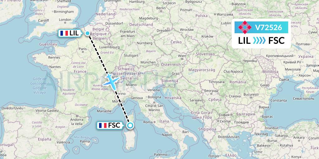 V72526 Volotea Flight Map: Lille to Figari