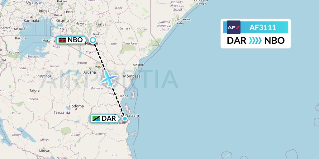 AF3111 Air France Flight Map: Dar-es-Salaam to Nairobi