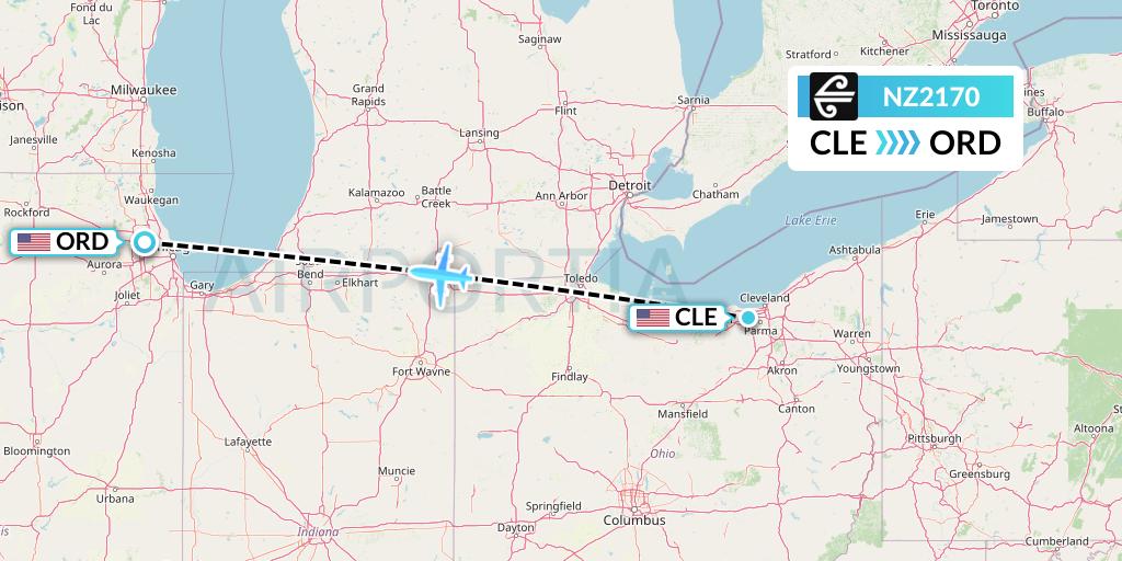 NZ2170 Air New Zealand Flight Map: Cleveland to Chicago