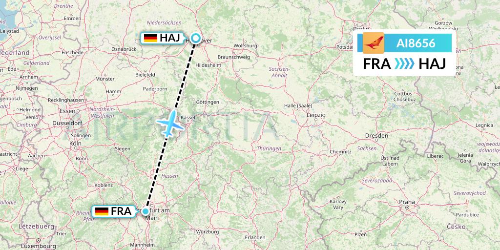 AI8656 Air India Flight Map: Frankfurt to Hannover