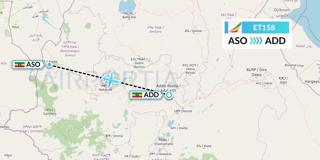 ET158 Ethiopian Airlines Flight Map: Asosa to Addis Ababa