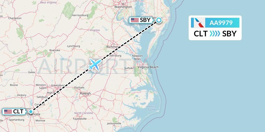 AA9979 American Airlines Flight Map: Charlotte to Salisbury