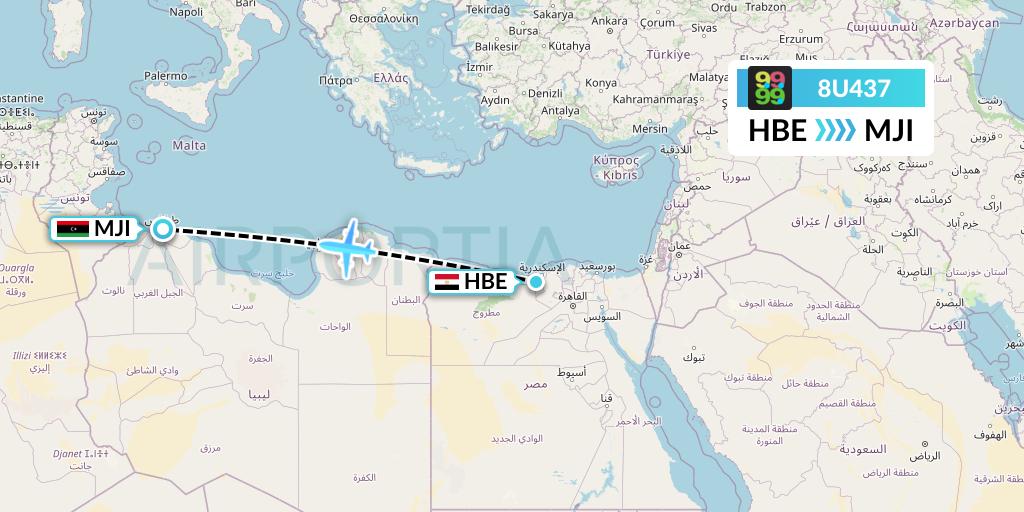 8U437 Afriqiyah Airways Flight Map: Alexandria to Tripoli