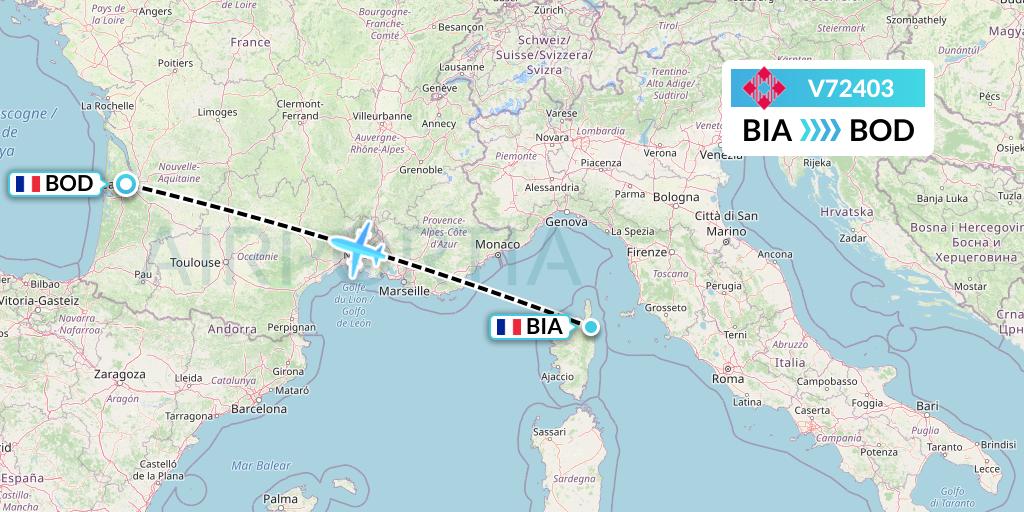 V72403 Volotea Flight Map: Bastia to Bordeaux