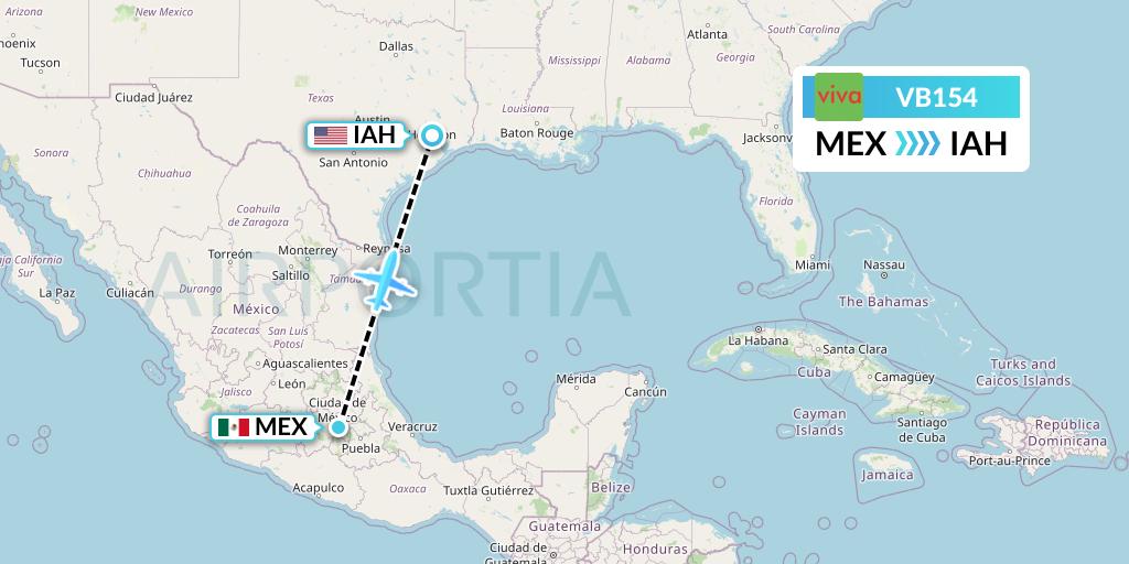 VB154 VivaAerobus Flight Map: Mexico City to Houston