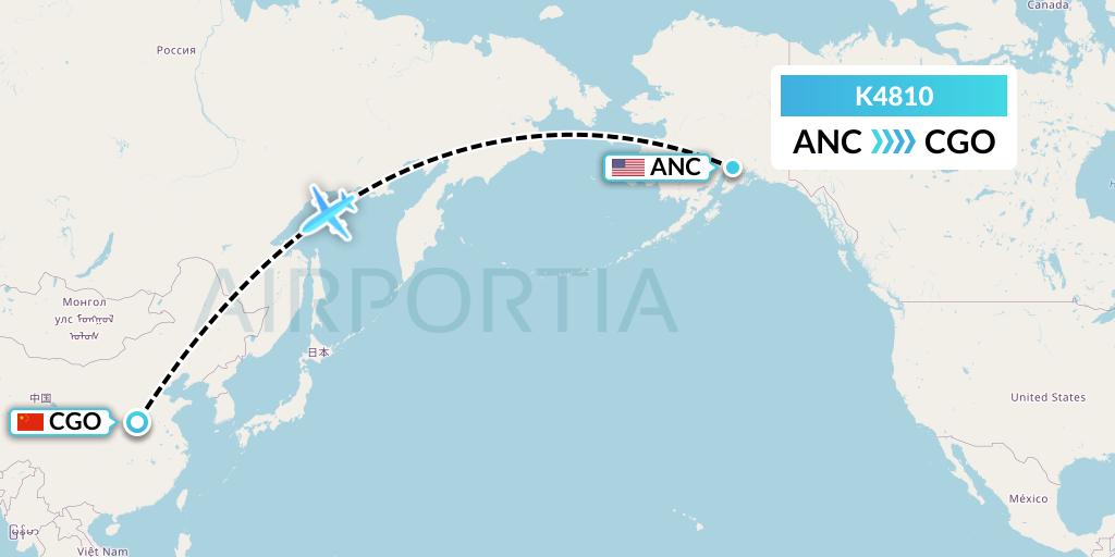 K4810 Kalitta Air Flight Map: Anchorage to Zhengzhou