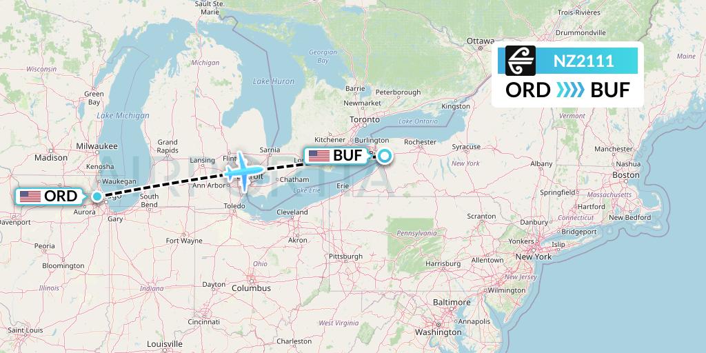 NZ2111 Air New Zealand Flight Map: Chicago to Buffalo