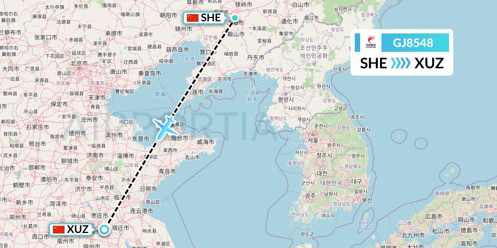 GJ8548 Loong Airlines Flight Map: Shenyang to Xuzhou