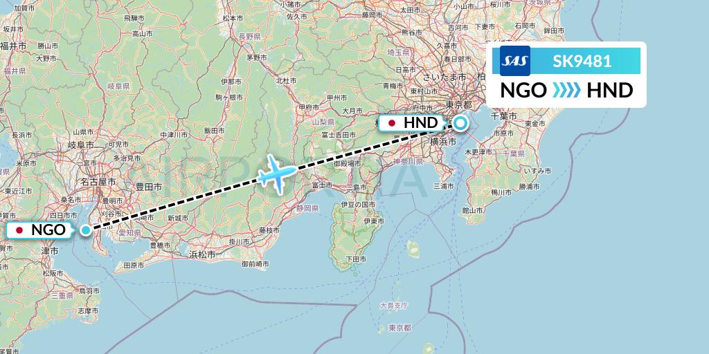 SK9481 SAS Flight Map: Nagoya to Tokyo