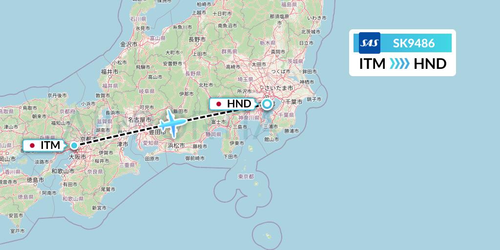 SK9486 SAS Flight Map: Osaka to Tokyo