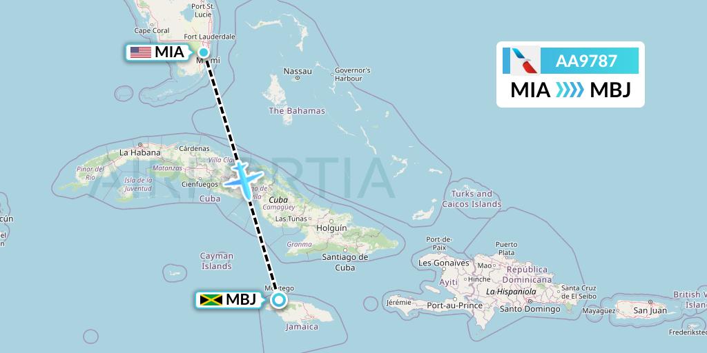 AA9787 American Airlines Flight Map: Miami to Montego Bay
