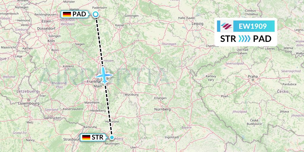 EW1909 Eurowings Flight Map: Stuttgart to Paderborn