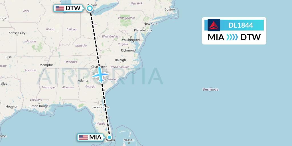 DL1844 Delta Air Lines Flight Map: Miami to Detroit