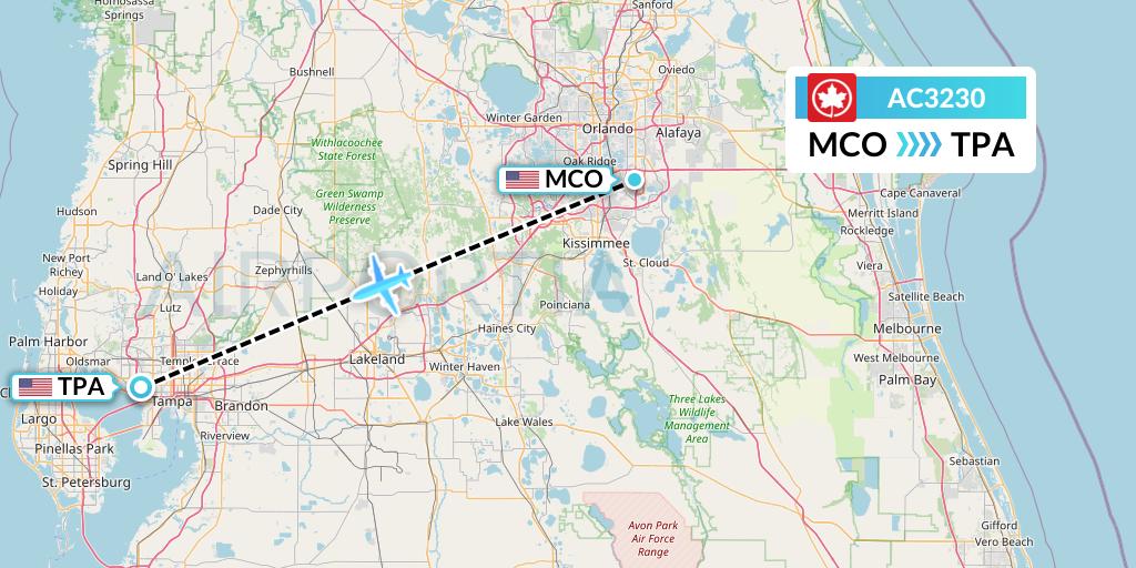 AC3230 Air Canada Flight Map: Orlando to Tampa