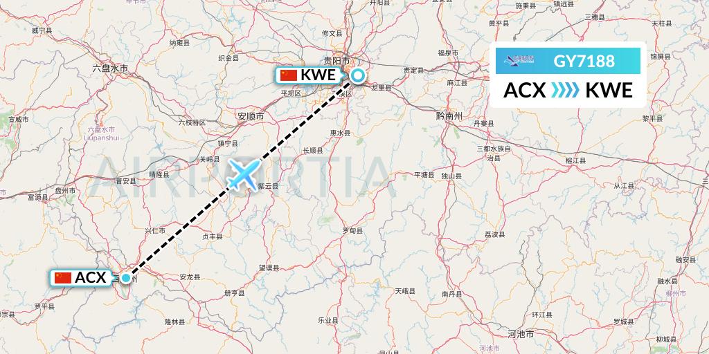 GY7188 Colorful GuiZhou Airlines Flight Map: Xingyi to Guiyang