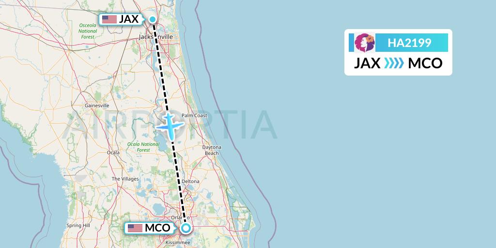 HA2199 Hawaiian Airlines Flight Map: Jacksonville to Orlando