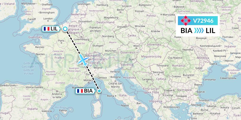V72946 Volotea Flight Map: Bastia to Lille