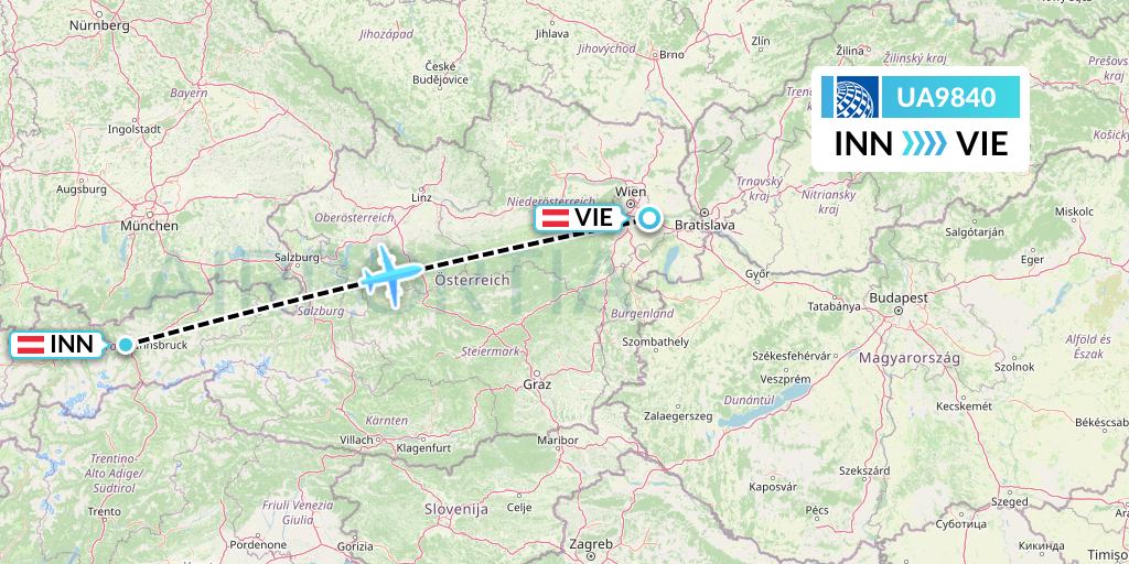 UA9840 United Airlines Flight Map: Innsbruck to Vienna