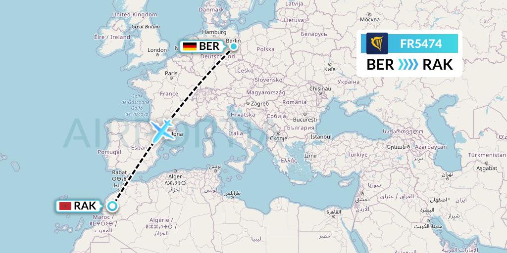 FR5474 Ryanair Flight Map: Berlin to Marrakesh 