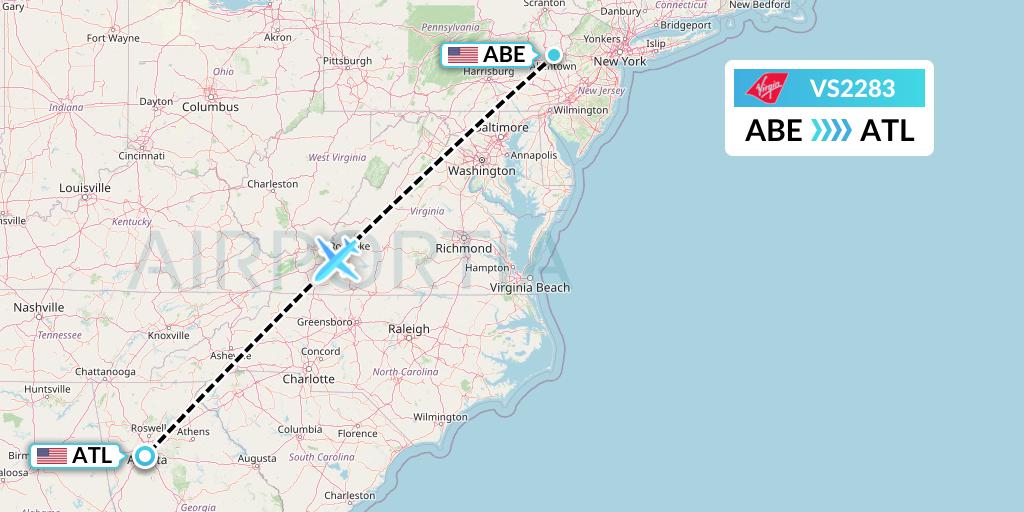 VS2283 Virgin Atlantic Airways Flight Map: Allentown to Atlanta
