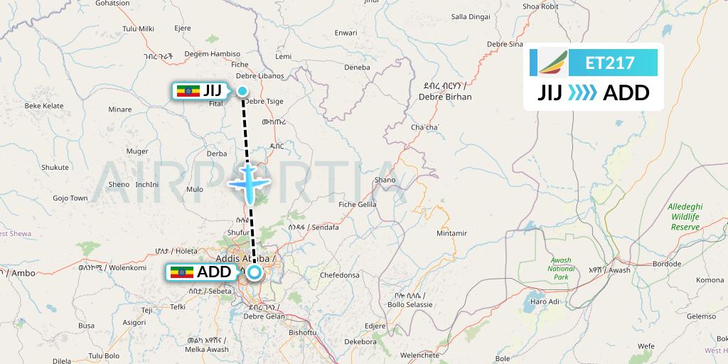 ET217 Ethiopian Airlines Flight Map: Jijiga to Addis Ababa