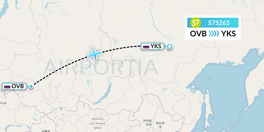 S75263 S7 Airlines Flight Map: Novosibirsk to Yakutsk