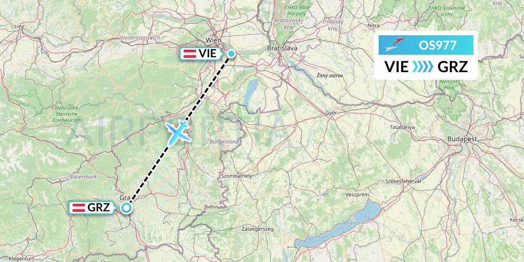 OS977 Austrian Airlines Flight Map: Vienna to Graz