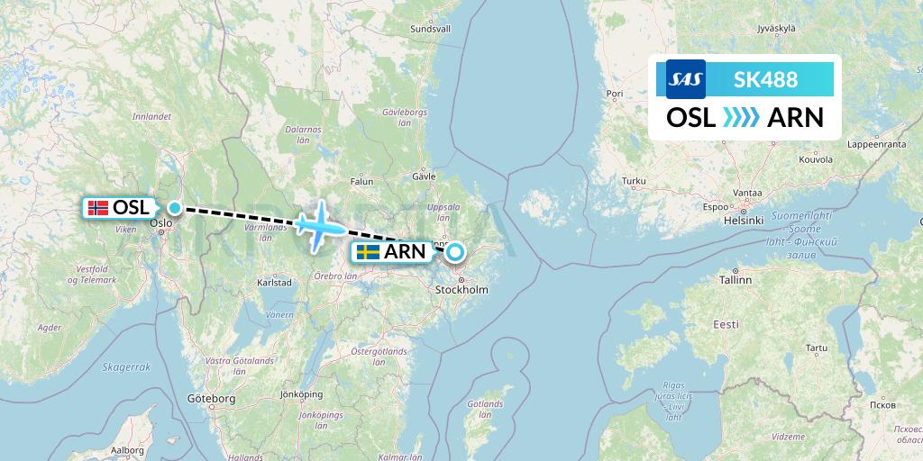 SK488 SAS Flight Map: Oslo to Stockholm