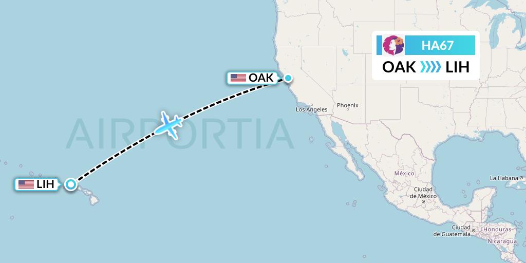 HA67 Hawaiian Airlines Flight Map: Oakland to Lihue