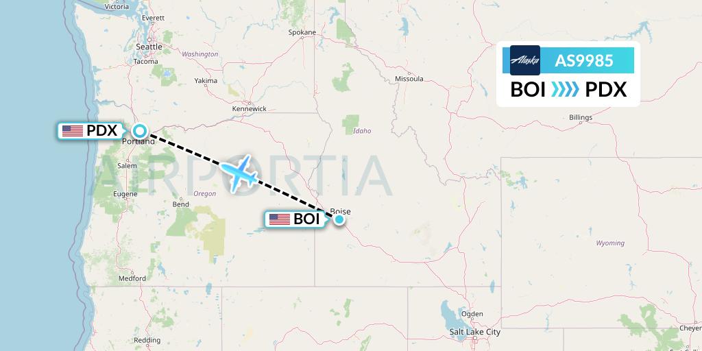 AS9985 Alaska Airlines Flight Map: Boise to Portland