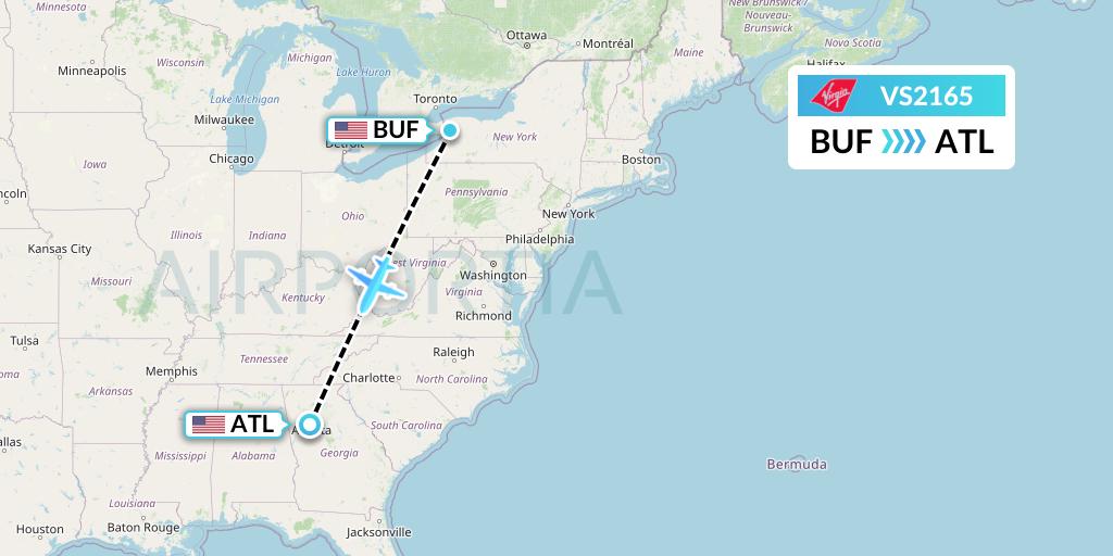 VS2165 Virgin Atlantic Airways Flight Map: Buffalo to Atlanta