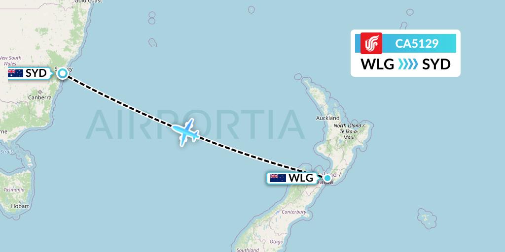 CA5129 Air China Flight Map: Wellington to Sydney