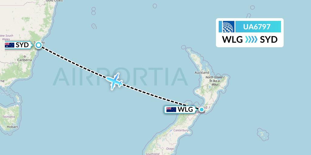 UA6797 United Airlines Flight Map: Wellington to Sydney