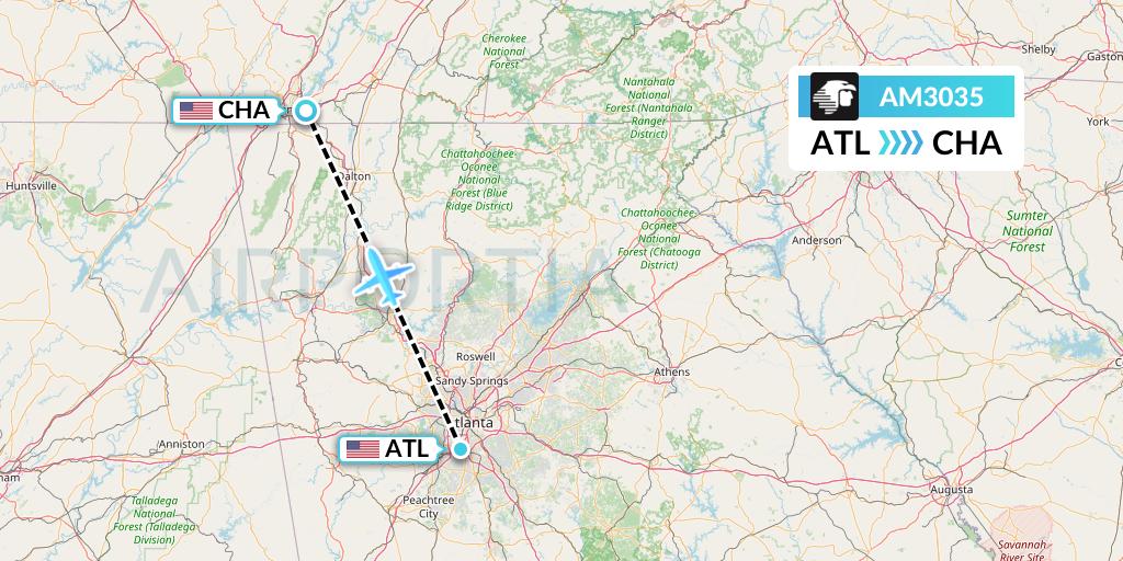 AM3035 Aeromexico Flight Map: Atlanta to Chattanooga