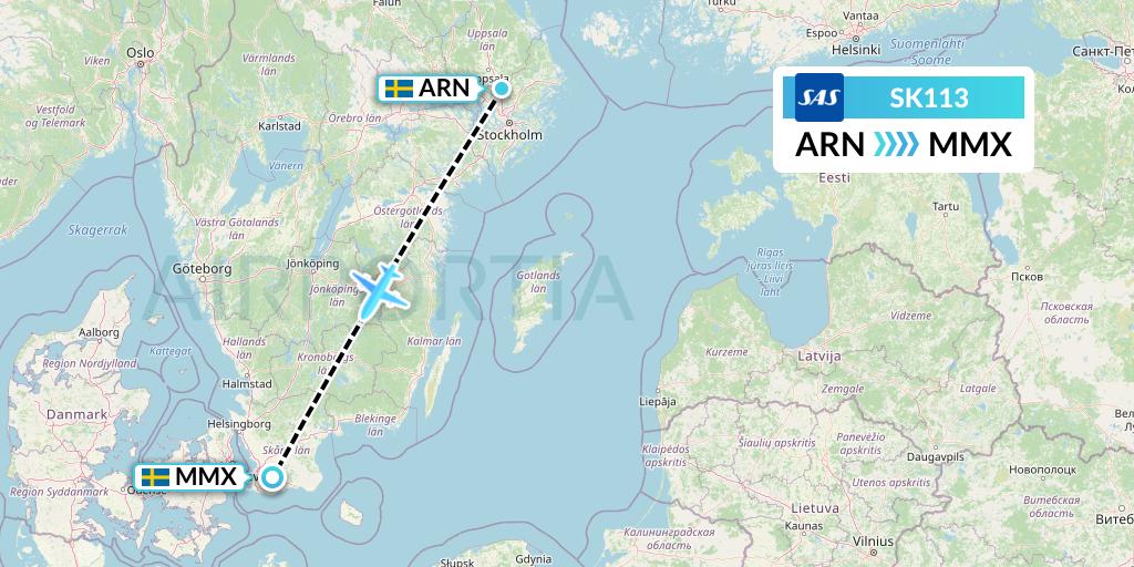 SK113 SAS Flight Map: Stockholm to Malmo
