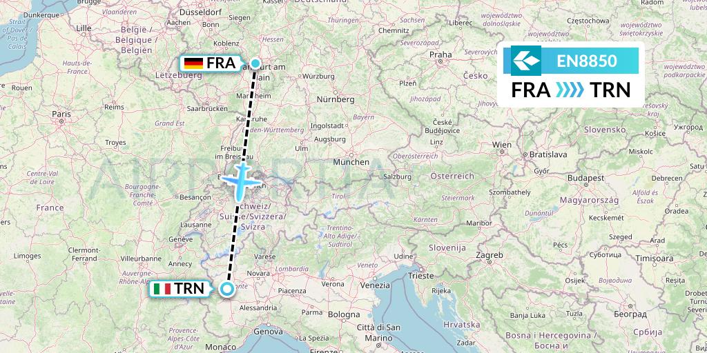 EN8850 Air Dolomiti Flight Map: Frankfurt to Turin